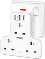 LENCENT Plug Extension Socket, 3 Way Multi Plug Socket with 3 USB Ports