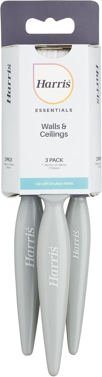 Harris Essentials Walls & Ceilings Paint Brushes, 3 Brush Pack, 1", 1.5", 2"