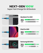 INIU USB C Cable, 2m White 100W Fast Charging Type C Cable