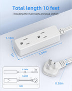 Flat Plug Extension Cord with 3 Outlets - 1Ft Low Profile Indoor 3 Prong Grounded Power Strip for Home Office & Travel - 16 AWG 13A/1625W, Black