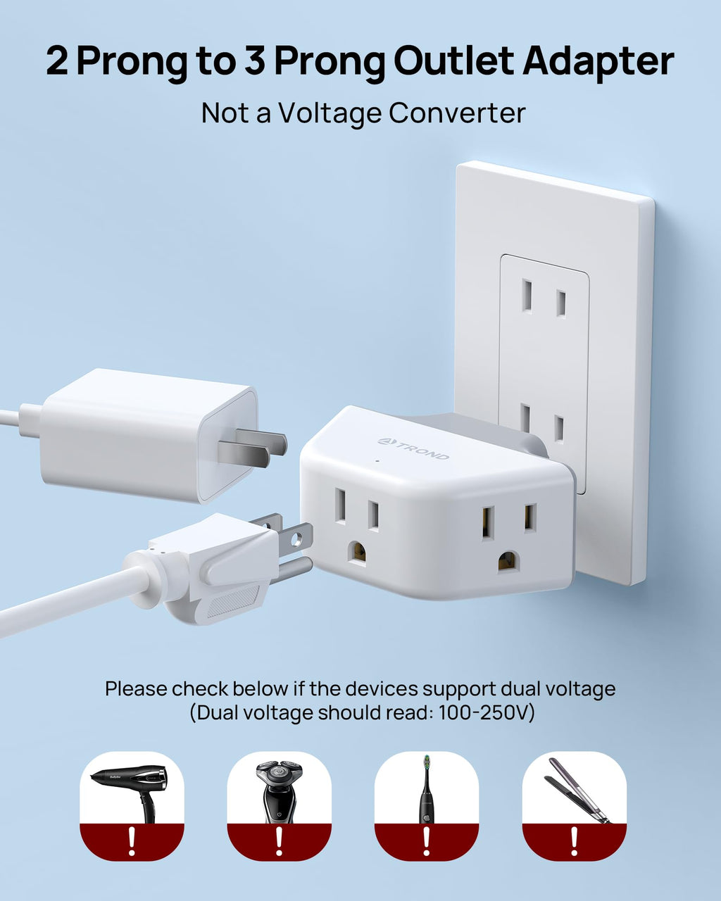 TROND Multi Plug Outlet Extender with USB, 2 Pack Plug Splitter