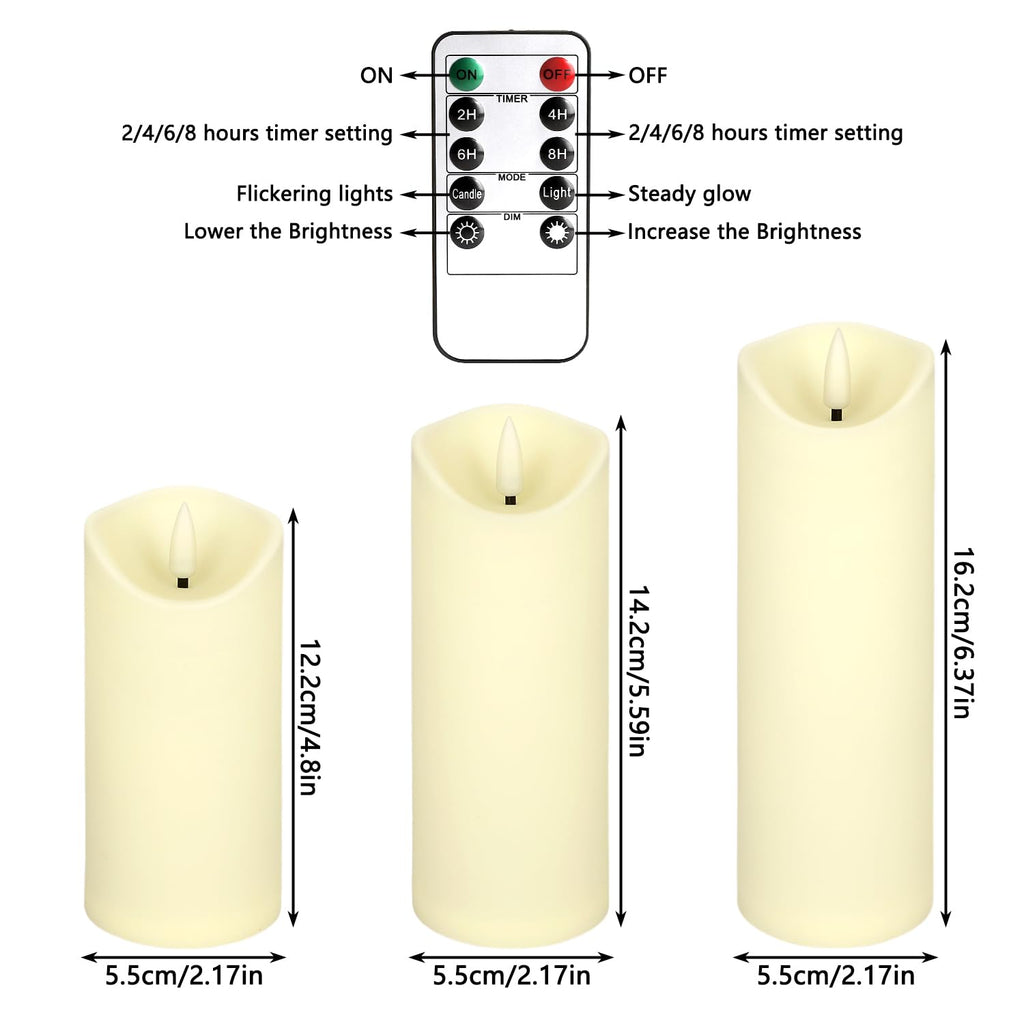 YOROXRG Solar flameless Candles Outdoor Waterproof,Dusk to Dawn Outdoor Lighting, Flickering fameless Reusable LED Light Candles for Lantern Garden Camping and Home Decor, 3D Wick (3"X6") Set of 2