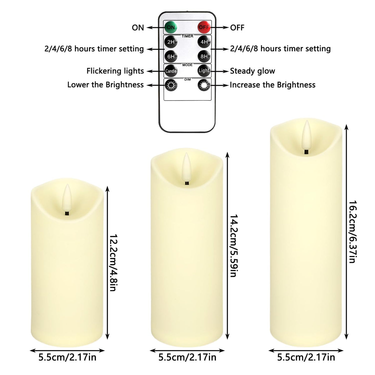 YOROXRG Solar flameless Candles Outdoor Waterproof,Dusk to Dawn Outdoor Lighting, Flickering fameless Reusable LED Light Candles for Lantern Garden Camping and Home Decor, 3D Wick (3"X6") Set of 2