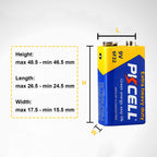 PKCELL Battery 6F22/PP3 (4 Pack) -9 Volt Square Batteries for Smoke Alarm