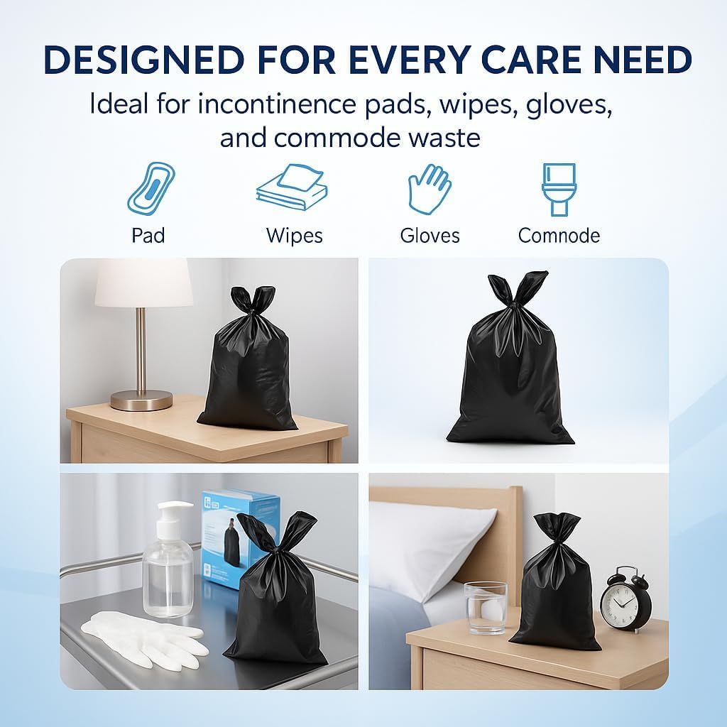 200 x ALIA Extra Large Adult Nappy Sacks | Black | Easy-Tie Handles |