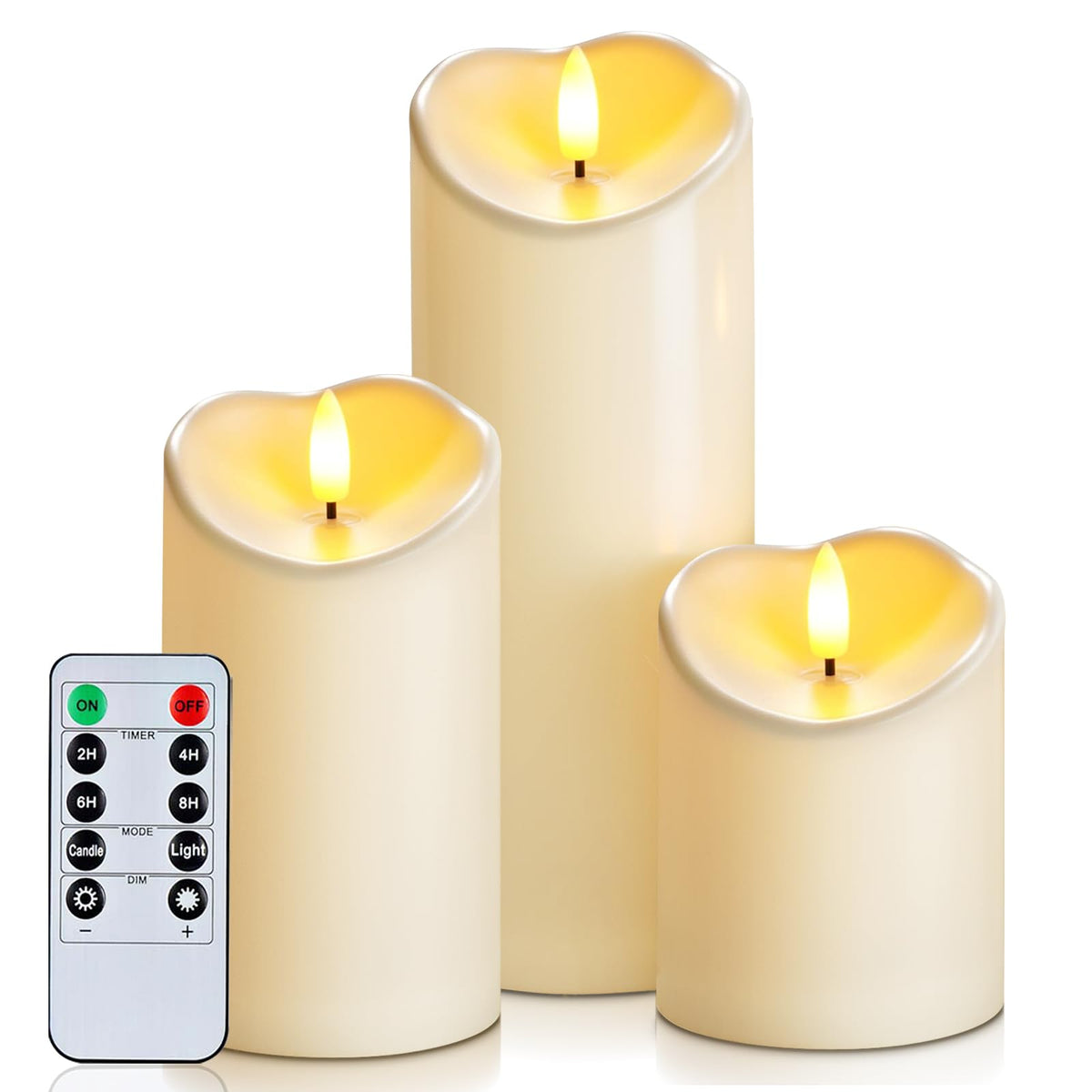 Homemory Orange Drip Real Wax Flameless Candles with Remote Timer, Set of 3