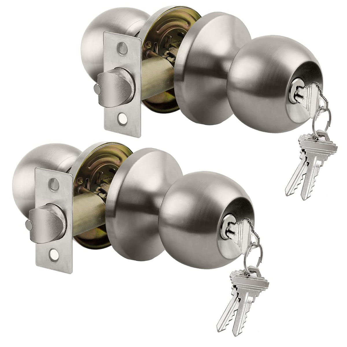 BESTTEN Keyed Entry Door Knob with Lock, Heavy Duty Interior and Exterior Door Lock, Standard Ball, Satin Nickel