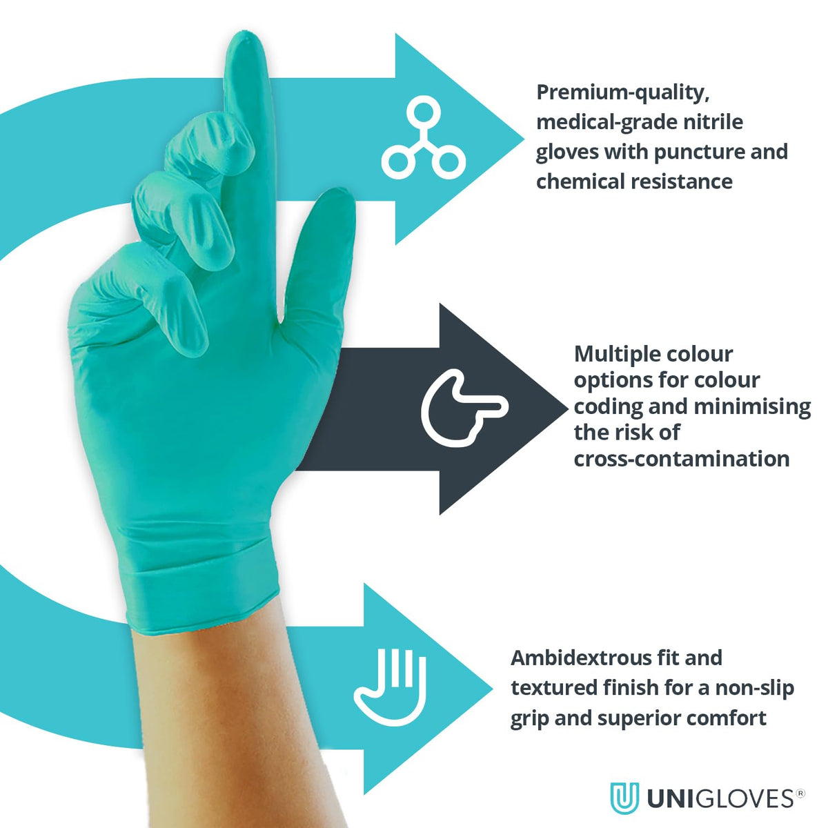 UNIGLOVES Black Pearl Nitrile Examination Gloves - Multipurpose, Powder Free and Latex Free Disposable Gloves - Box of 100 Gloves, Black, Large (GP0034)