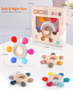 akolik Teething Toys for Baby,Teething Relief Teether Toys for Babies 3-6-12 Months, Silicone Sensory Wooden Teething Toys, BPA-Free,Baby Essentials for 3-6 Months Boy, Girl Toddlers