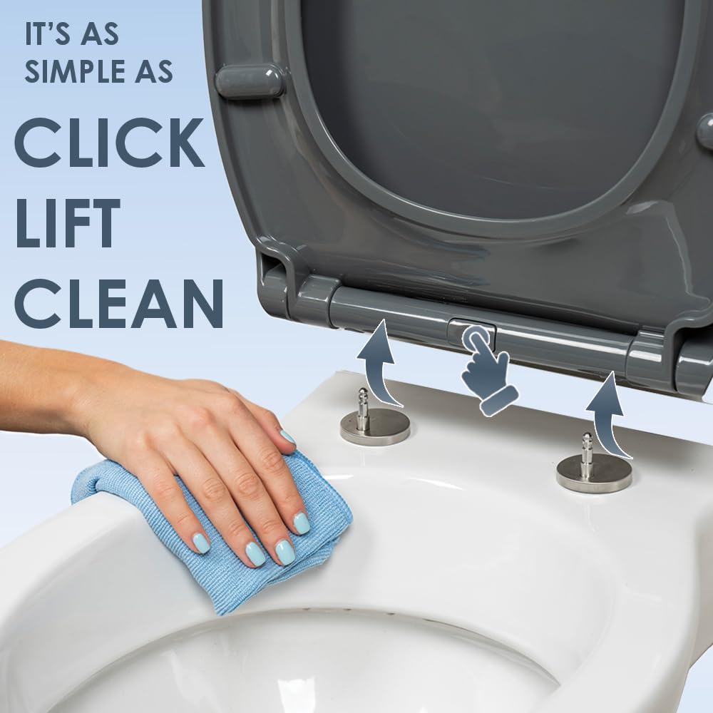 AQUALONA® Premium Thermoplastic Toilet Seat Soft Close Hardwearing Seat with Two Button Hinge Release D Shaped Easy to Clean Simple Installation Top and Bottom Fittings (Blue - D Shape)