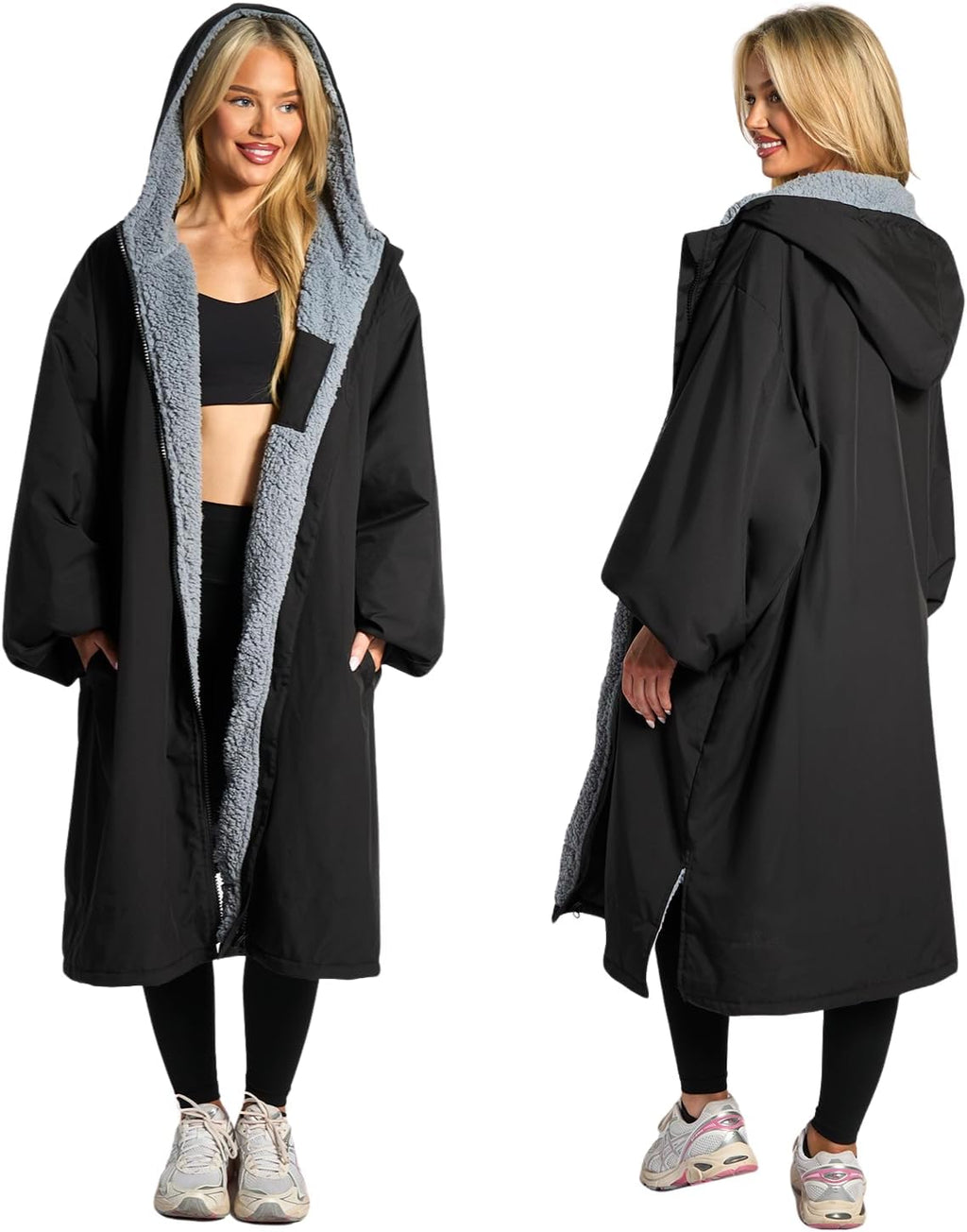OHS Adults Drying Robe, Gifts for Women Outdoor Water-Resistant Changing Robe Womens Jacket Comfy Sherpa Privacy Robes for Women Men, Stay Dry Swimming Camping Drying Robes - S/M, L/XL