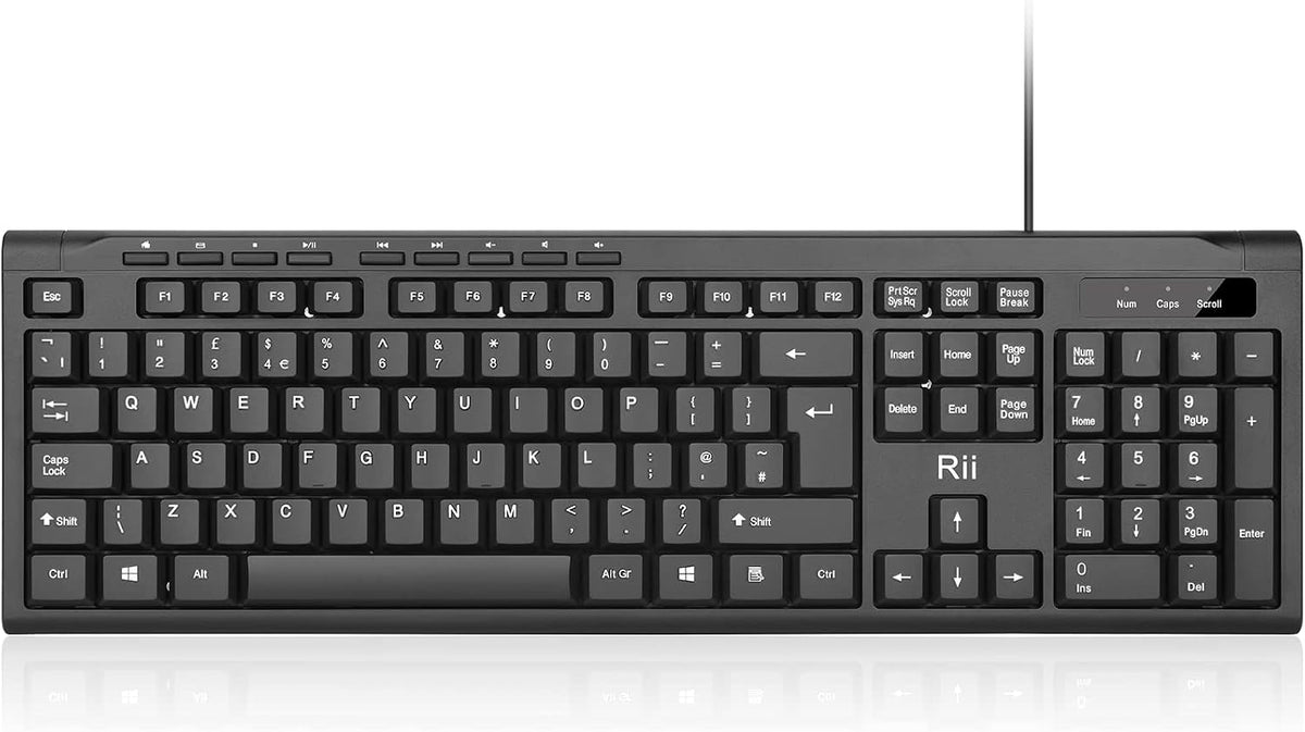 Rii RK907 USB Wired Keyboard Full Size Office Keyboard Compatible with Mac PC Tablet Windows Android Microsoft UK Layout