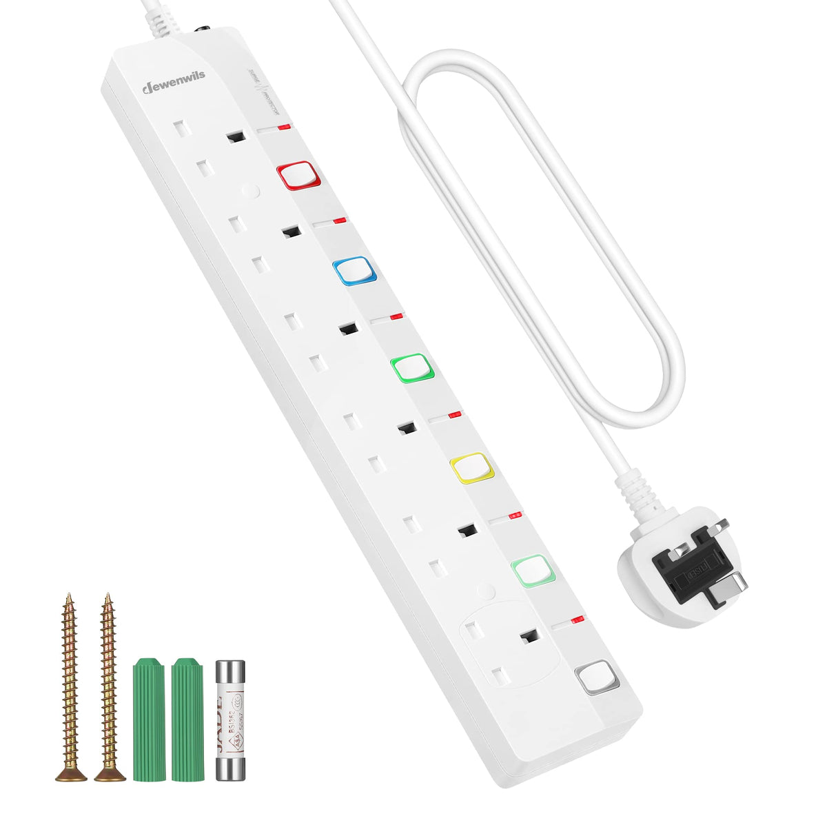 DEWENWILS 6 Way Surge Protected Extension Lead with Individual Switches