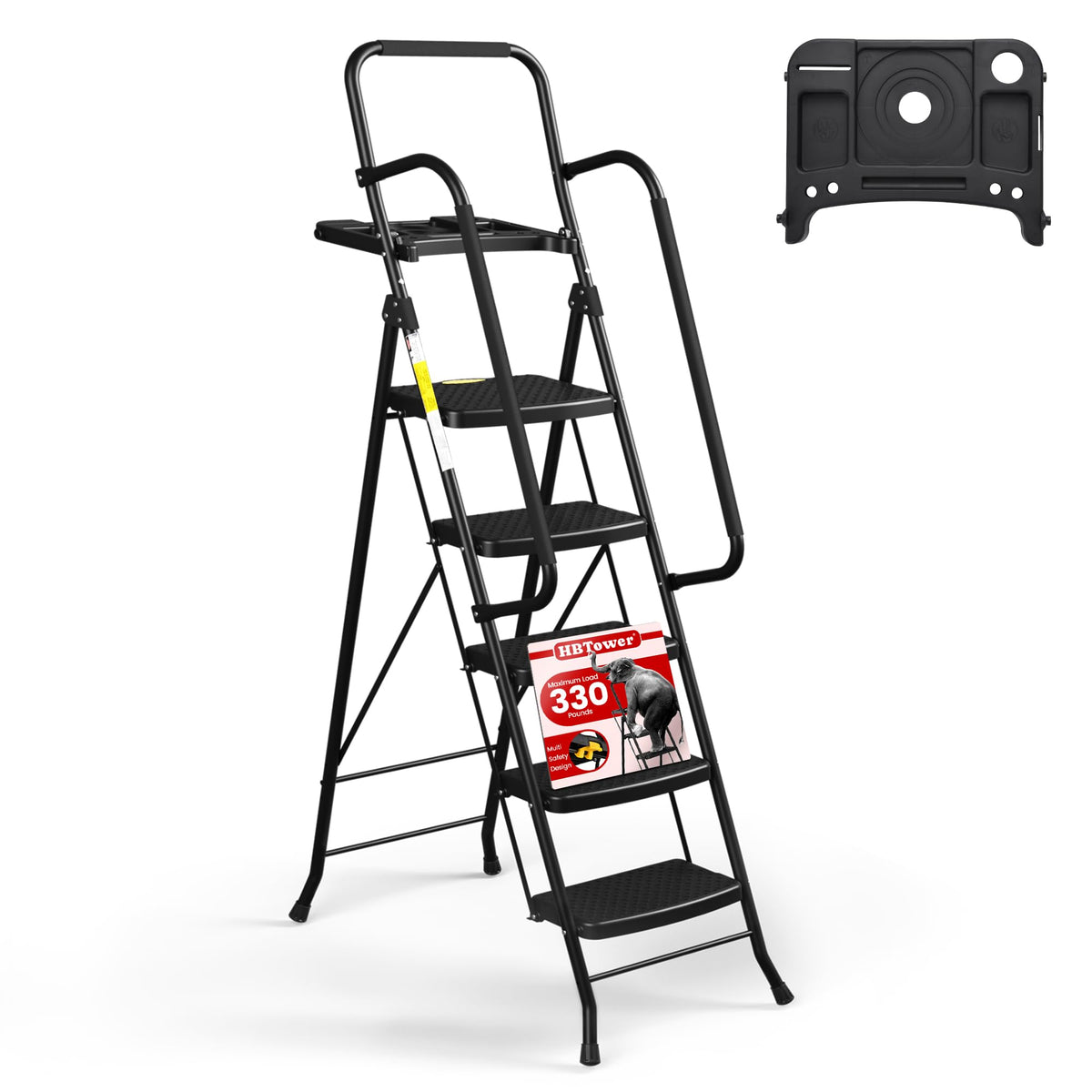 HBTower Step Ladder, Folding Step Stool with Wide Anti-Slip Pedal