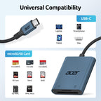 Acer USB-C SD Card Reader, High Speed Type-C Micro SD Card Adapter, USBC External Memory Card Reader SDXC, Micro SDXC Card, Compatible with MacBook Pro/Air, Acer Laptop, iPhone 16, Camera -Silver