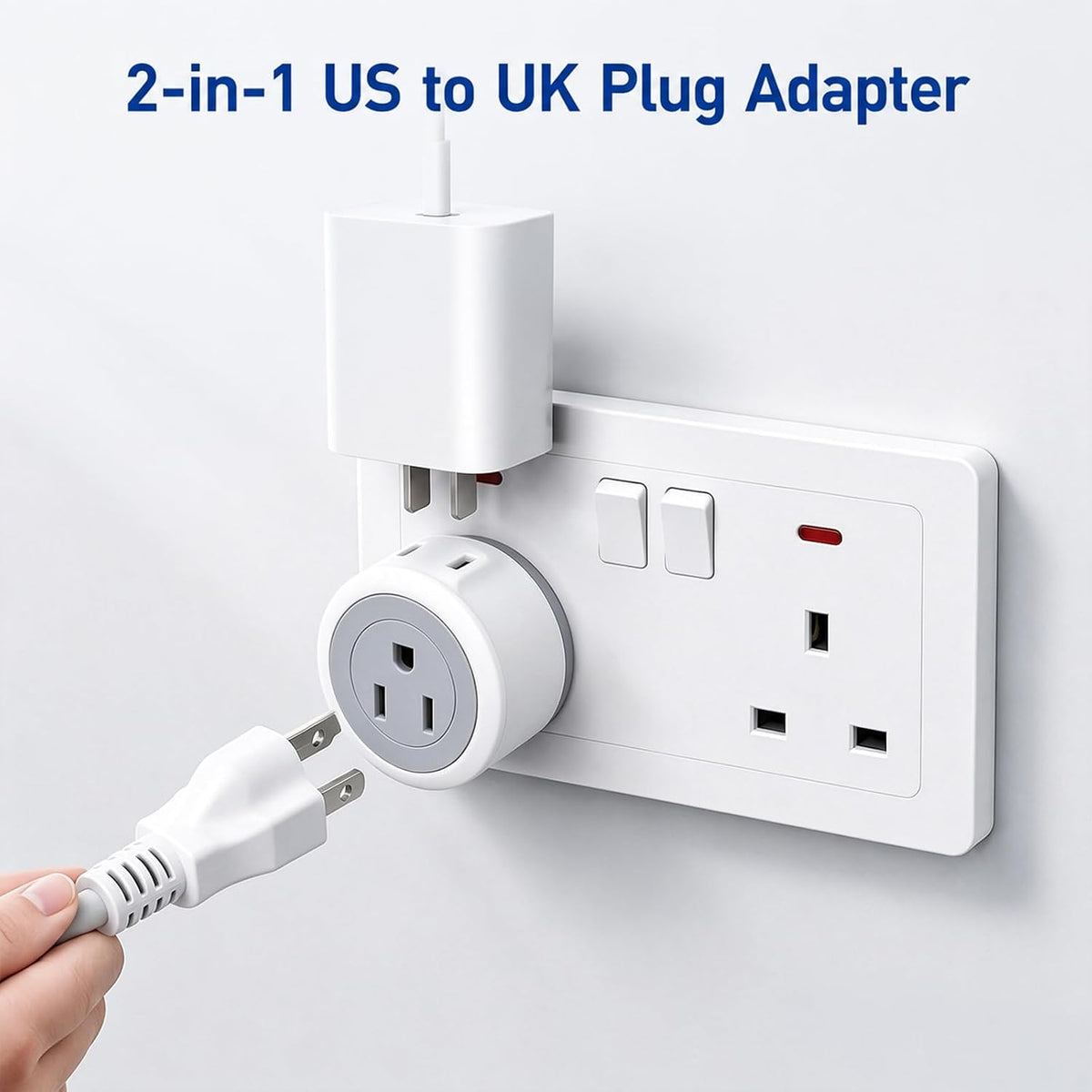 US to UK Plug Adapter, 2 in 1 USA to UK Travel Adaptor with 13A Fuse