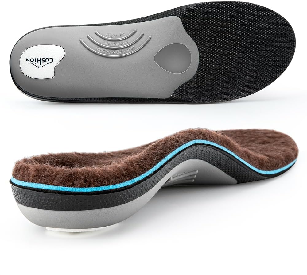 VALSOLE Thick Warm Wool Insoles for Men Women,Orthotic Insole,Arch SupportFor Insole,Plantar FasciitisInsole,for OverPronation,Flat Feet,Metatarsalgia,Heel Pain,Fleece Thermal Insoles(4-23cm,Brown)