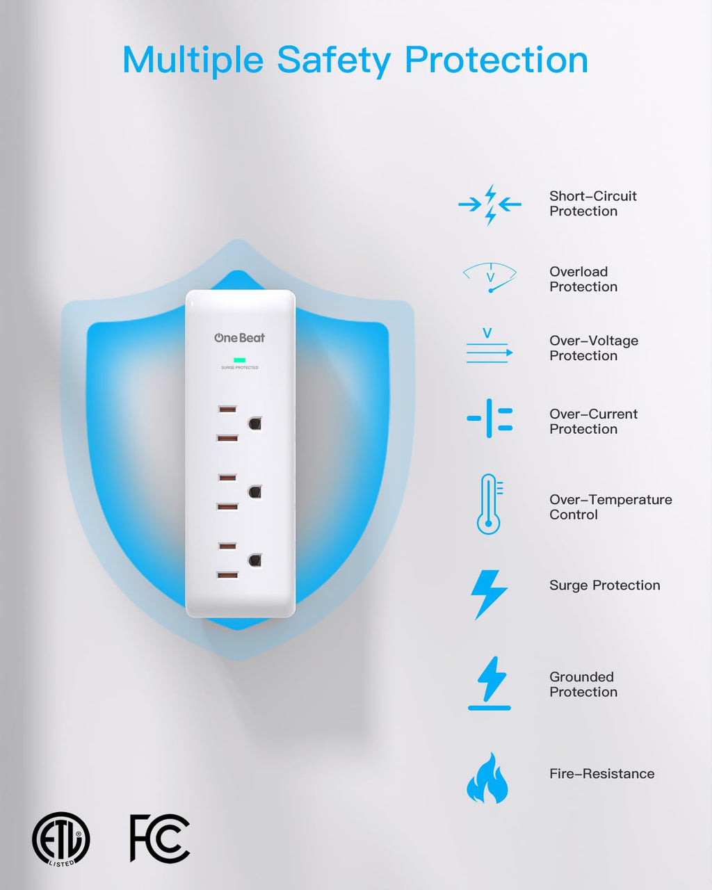 Surge Protector Outlet Extender with Rotating Plug, Multi Plug Wall Outlet