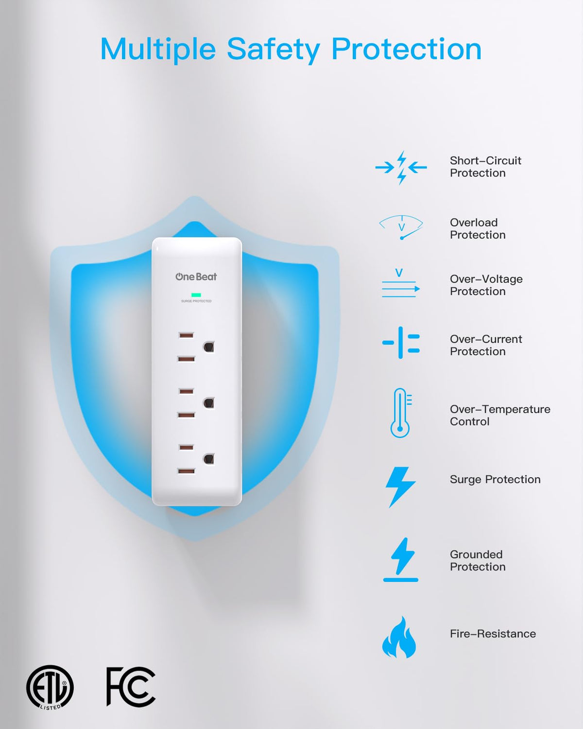 Surge Protector Outlet Extender with Rotating Plug, Multi Plug Wall Outlet