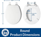 Mayfair Cassel slow close toilet seat, easy clean non-slip premium wood seat, install, made in USA, elongated, white