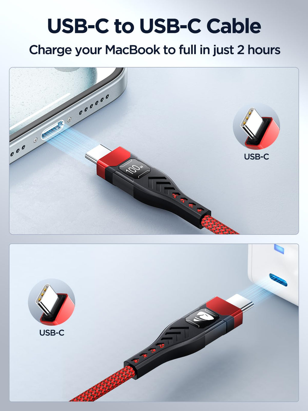 USB C to USB C, 100W 5A Fast Charging Cable [2Pack/2M] USB Type C Charger Fast Charge Lead Usbc to Usbc Cable for iPhone 15 16 17 Pro Max Plus iPad Pro MacBook Samsung Galaxy S23 S22 S24 S25 Ultra etc