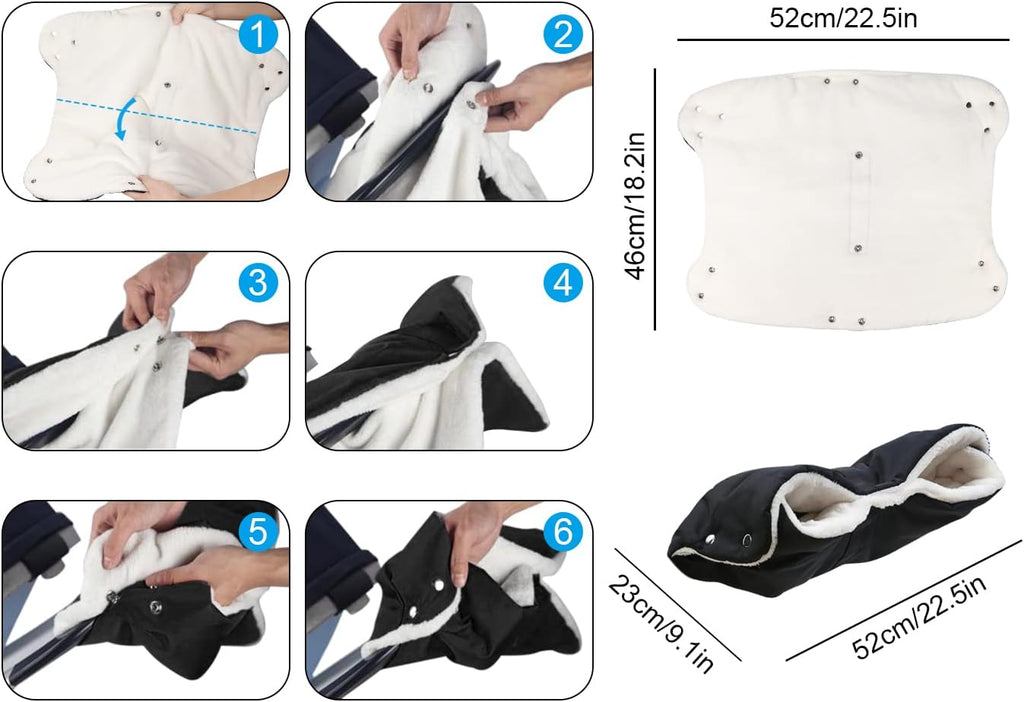 Stroller Fleece Hand Muff,DIAOPROTECT Pram Pushchair Gloves Hand Gloves Waterproof Windproof Breathable Anti-Freeze Extra Thick Warm Winter Baby Stroller Gloves(Black)