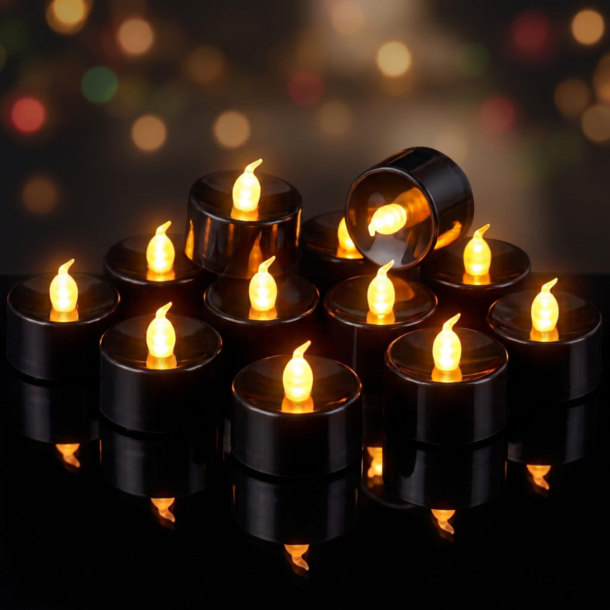 Homemory 50-Pack Black Flameless Battery Tealight Candles, 200+ Hours