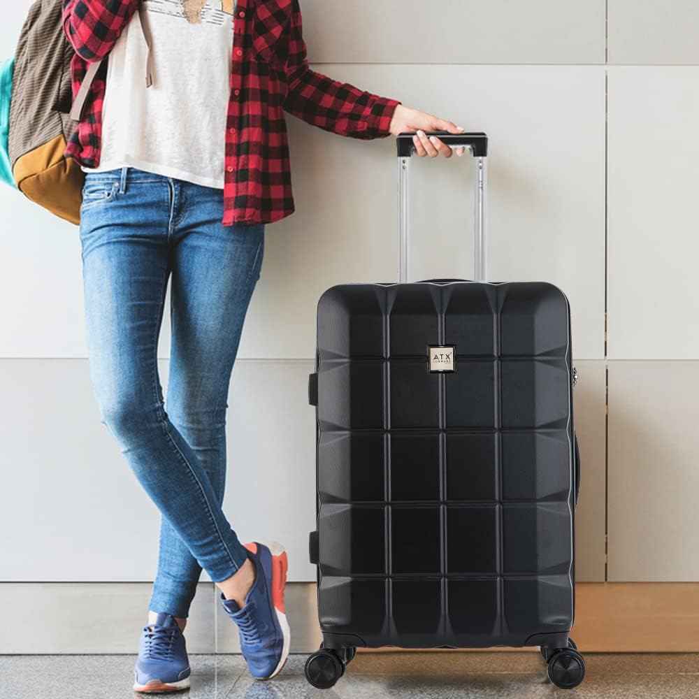 ATX Luggage Extra Large Suitcase Super Lightweight Durable ABS Hard Shell Suitcase with 4 Wheels and Built-in TSA Lock (Black, 32 Inches,132 Liter)