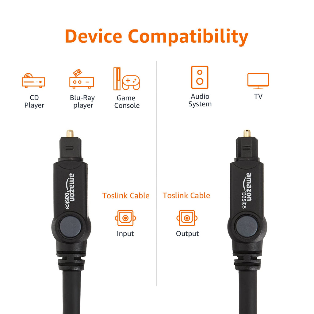 Amazon Basics Toslink Optical Audio Cable for Sound Bar, Home Theatre, 1 m, Black