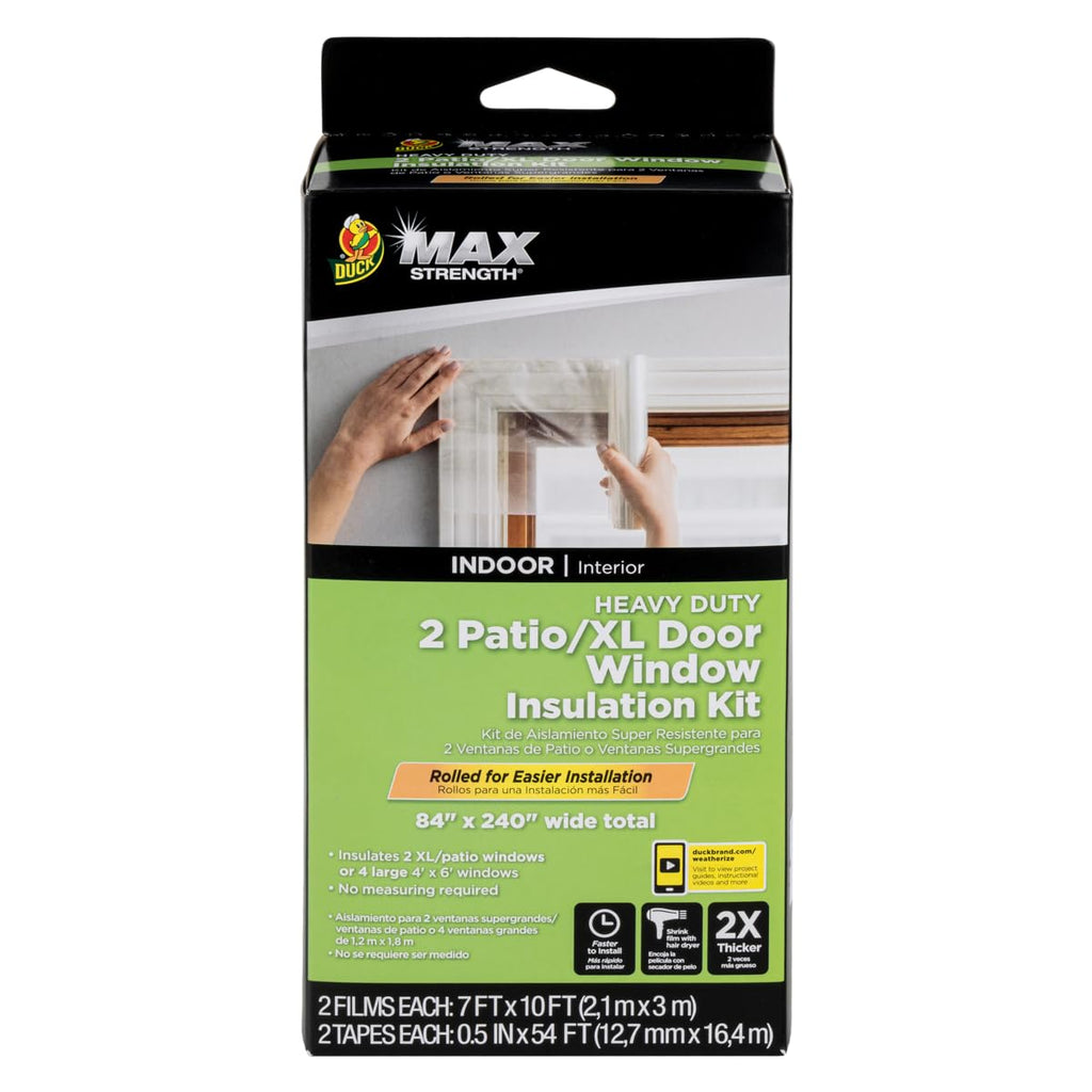 Duck MAX Strength Window Insulation Kit, Winter Window Seal Kit Fits up to 10 Windows, Heavy Duty Shrink Film Cuts to Size for Easy Indoor Installation, Window Tape Included,62 In. x 420 In., Clear
