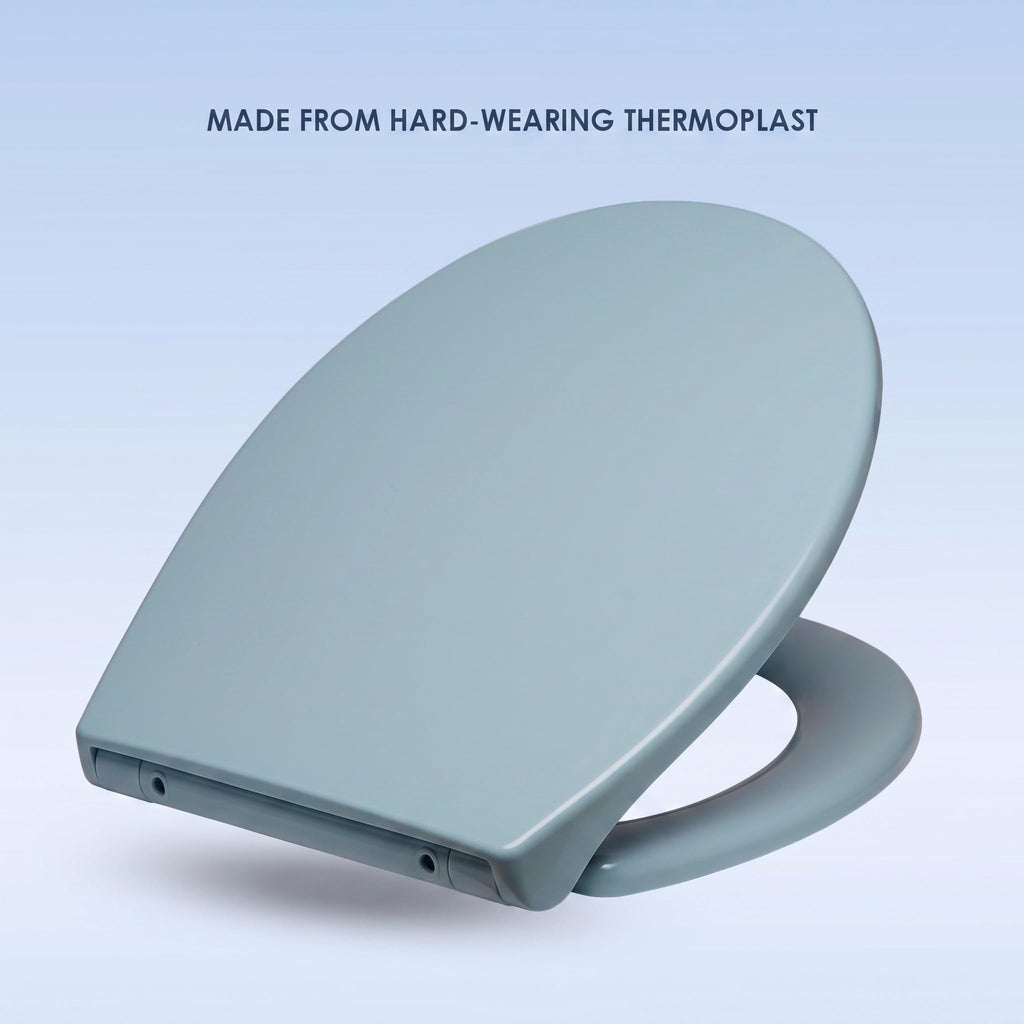 AQUALONA® Premium Thermoplastic Toilet Seat Soft Close Hardwearing Seat with Two Button Hinge Release D Shaped Easy to Clean Simple Installation Top and Bottom Fittings (Blue - D Shape)