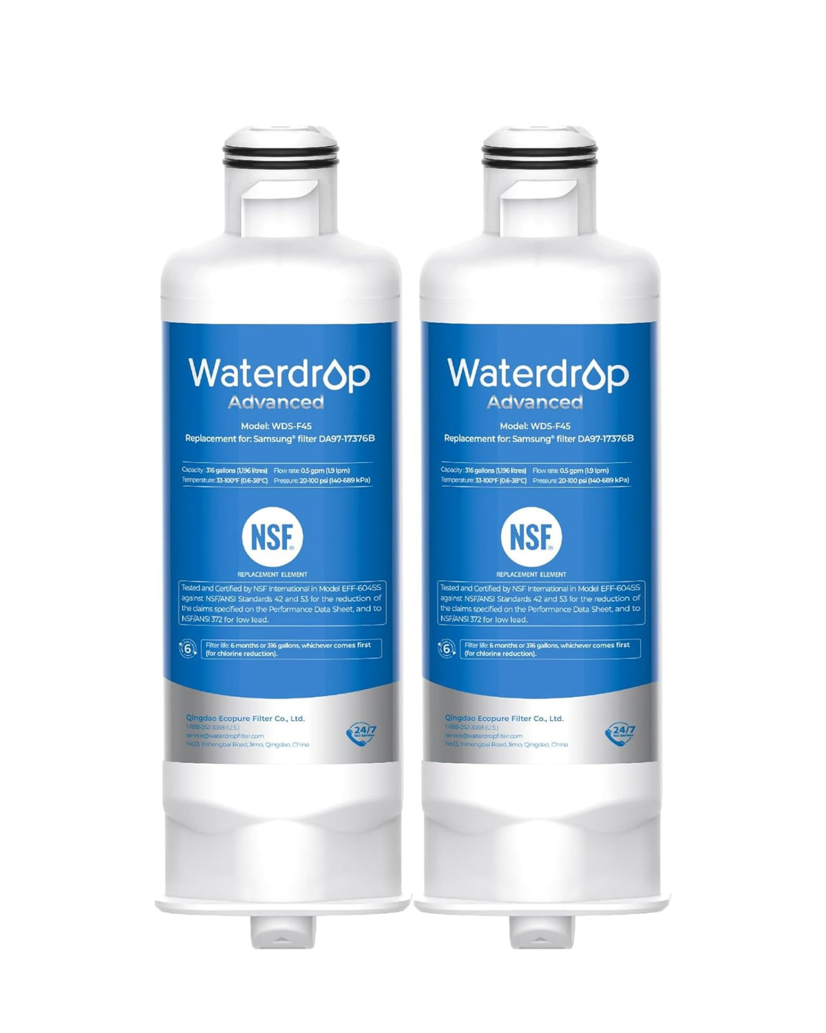Waterdrop WD-F45 Water Filter, Replacement for Samsung® DA97-17376B, 3 Pack