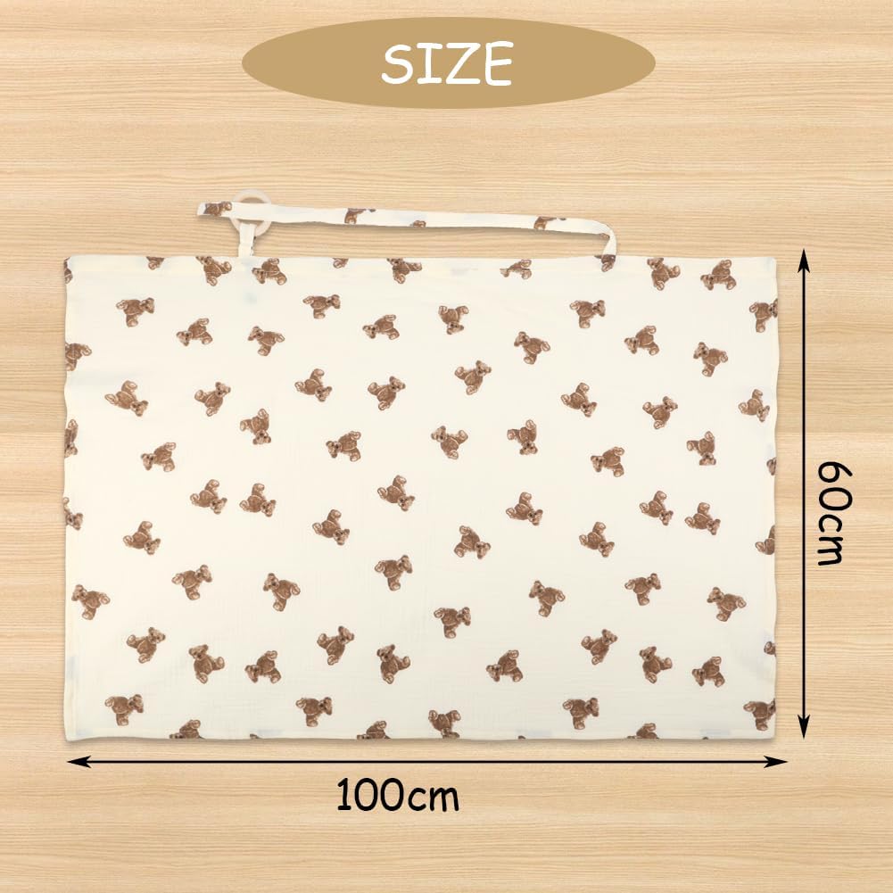 Aolso Breastfeeding Cover Nursing Cover, Muslin Cotton Soft Breathable Nursing Cover, Adjustable Strap Breast Feeding Coverall for Car Seat Blanket and Stroller Coverall (White-Bear)
