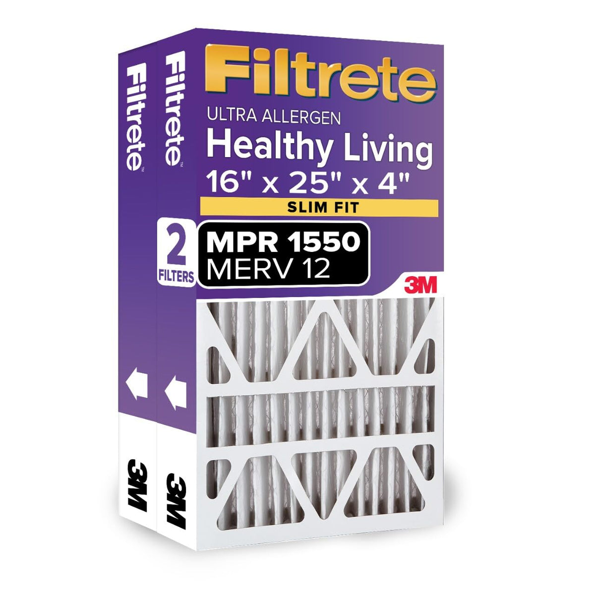 Filtrete 20x25x4 Air Filter, MERV 12, MPR 1550, 2 HVAC Filters