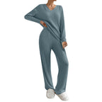 Lounge Wear Sets For Women Uk, Womens Pyjamas Set Long, Ladies Ribbed Loungewear Knit Outfits Womens Tracksuits 2 Piece Set V Neck Casual Casual Homewear