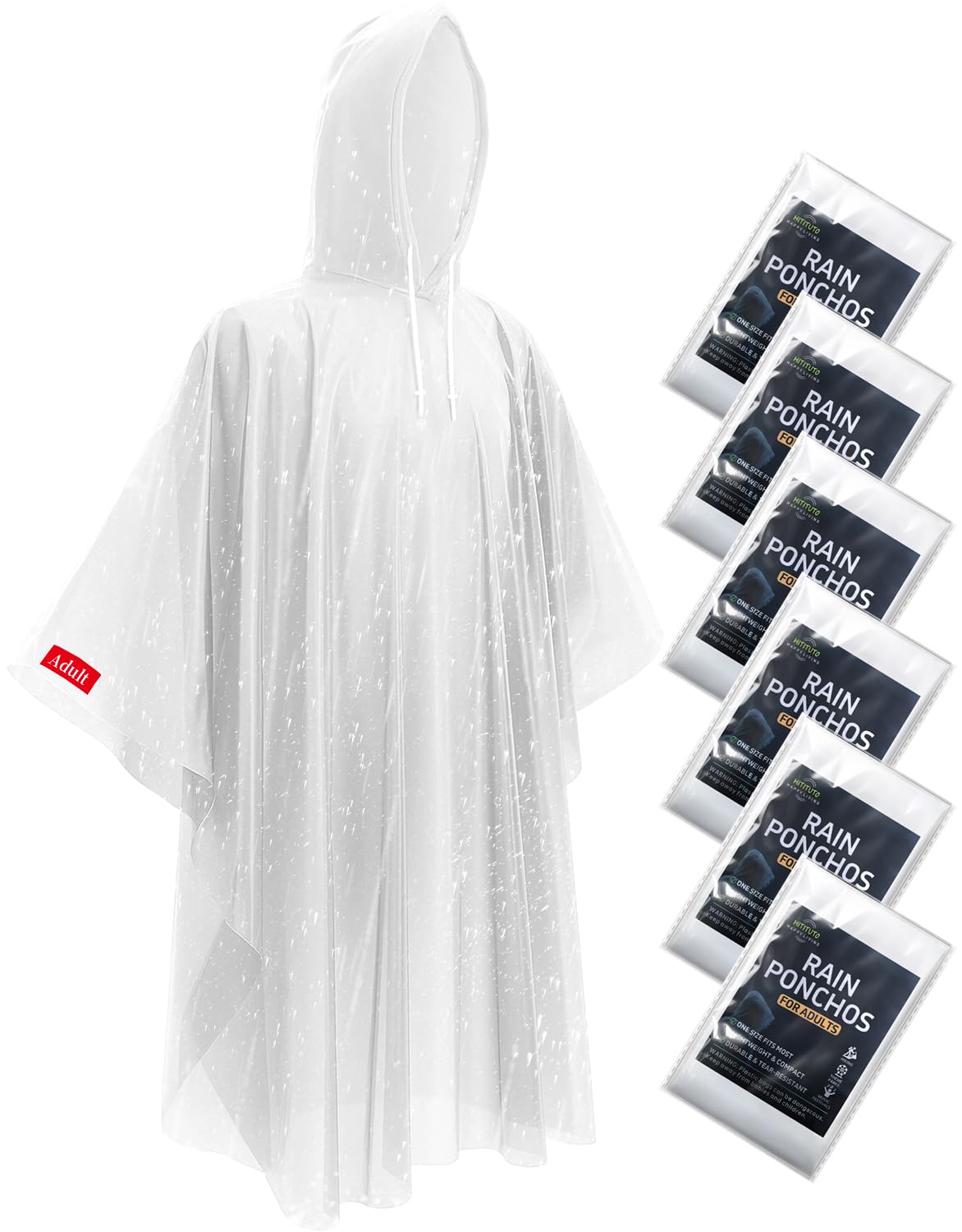 Hitituto Rain Ponchos for Adults - Extra Long Emergency Poncho with Hood, 6/12/24 Family Pack Raincoat, Home Survival Kits