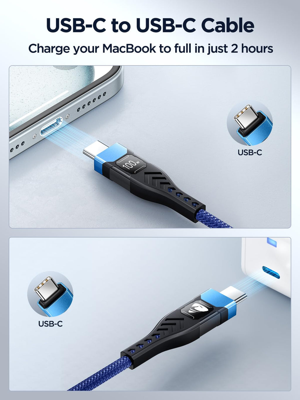 USB C to USB C, 100W 5A Fast Charging Cable [2Pack/2M] USB Type C Charger Fast Charge Lead Usbc to Usbc Cable for iPhone 15 16 17 Pro Max Plus iPad Pro MacBook Samsung Galaxy S23 S22 S24 S25 Ultra etc