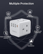 Cube Extension Lead with 4 USB Slots, Kemelo 4 Way (13A/3250W) Multi Plug Extension Cable with Child Safety UK Desktop Power Extension Socket,1.5M Extension Cords for Home Dorm Office Travel, Black