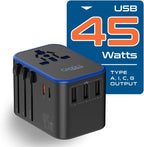 Ceptics 45W Universal Travel Adapter w/ 3 USB-A, 2 USB-C & Universal Input