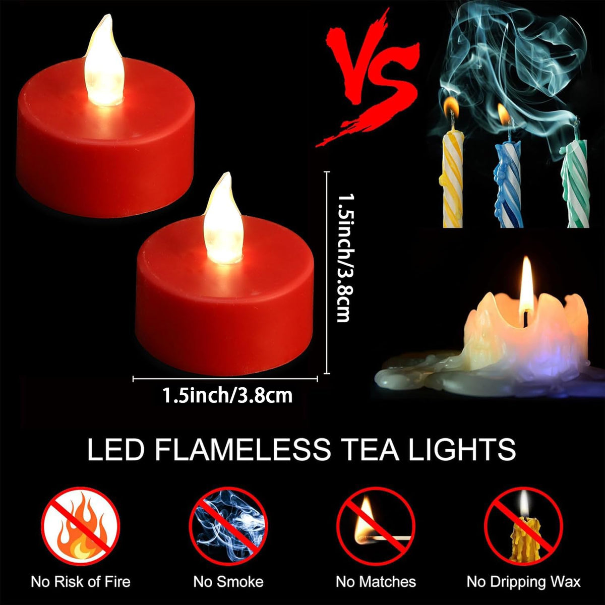 Battery Operated LED Tea Lights Flameless Flickering Candles 50PACK Blue