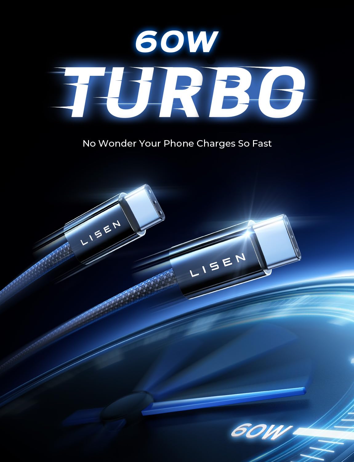 LISEN USB C to USB C Cable Charger 60W 4-Pack [0.5/1/2/2M] USBC to USBC