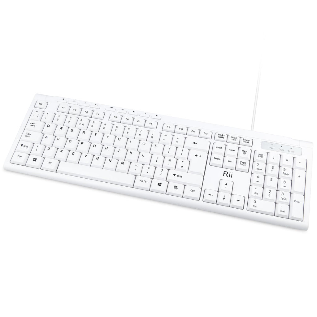 Rii RK907 USB Wired Keyboard Full Size Office Keyboard Compatible with Mac PC Tablet Windows Android Microsoft UK Layout