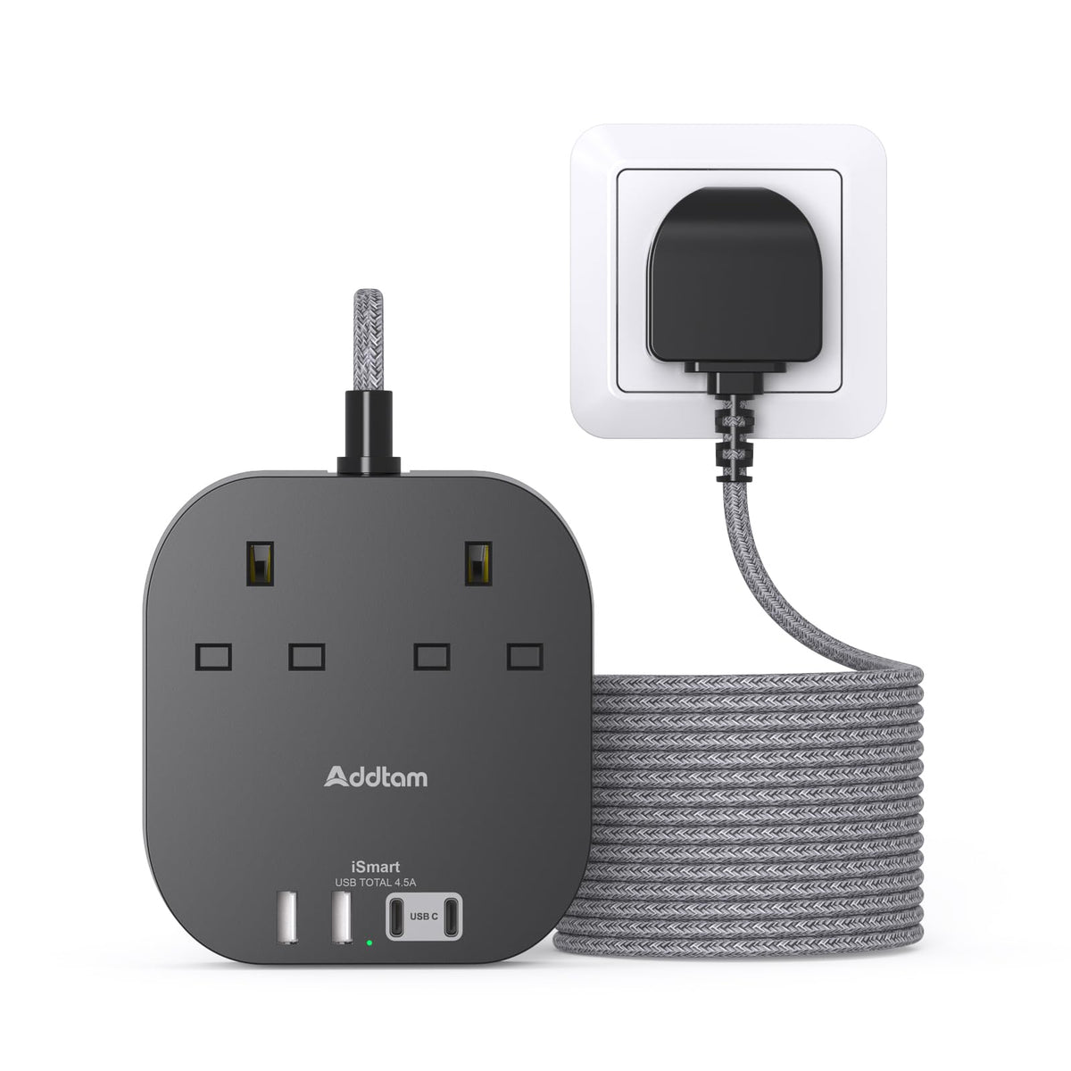 Extension Lead, Power Strips with 2 Way Outlets 4(4.5A, 2 Type C & 2 USB-A)