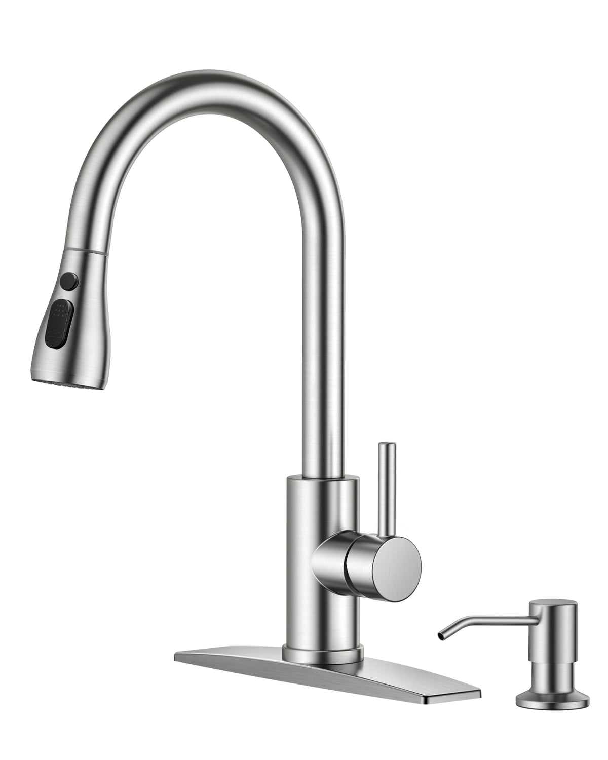 FORIOUS Kitchen Faucet with Cup Washer, Pull Down Sprayer, Brushed Nickel