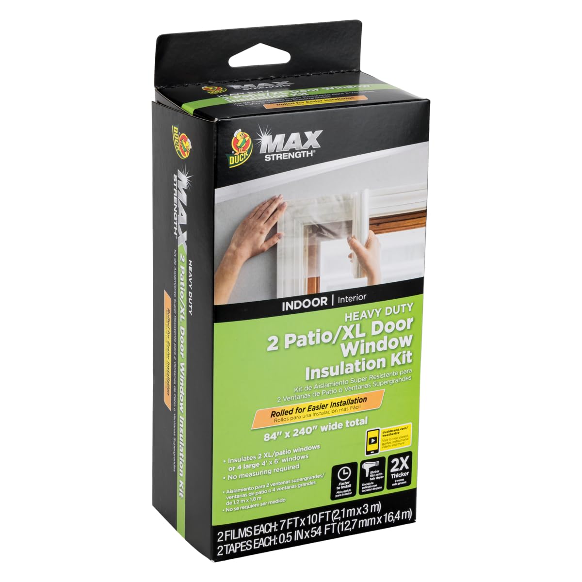 Duck MAX Strength Window Insulation Kit, Winter Window Seal Kit Fits up to 10 Windows, Heavy Duty Shrink Film Cuts to Size for Easy Indoor Installation, Window Tape Included,62 In. x 420 In., Clear