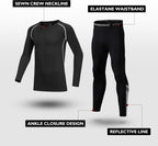 Kids Base Layer - Fleece Lined Athletic football skins, Warm Football Skins Long Sleeve Top and Leggings Compression Set, Reflective Line Thermal Underwear for Biking, Ski & Running
