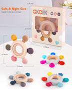 akolik Teething Toys for Baby,Teething Relief Teether Toys for Babies 3-6-12 Months, Silicone Sensory Wooden Teething Toys, BPA-Free,Baby Essentials for 3-6 Months Boy, Girl Toddlers