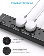 Black Extension Lead with 4 USB Slots(2 USB C), 4 Way Plug Extension Socket