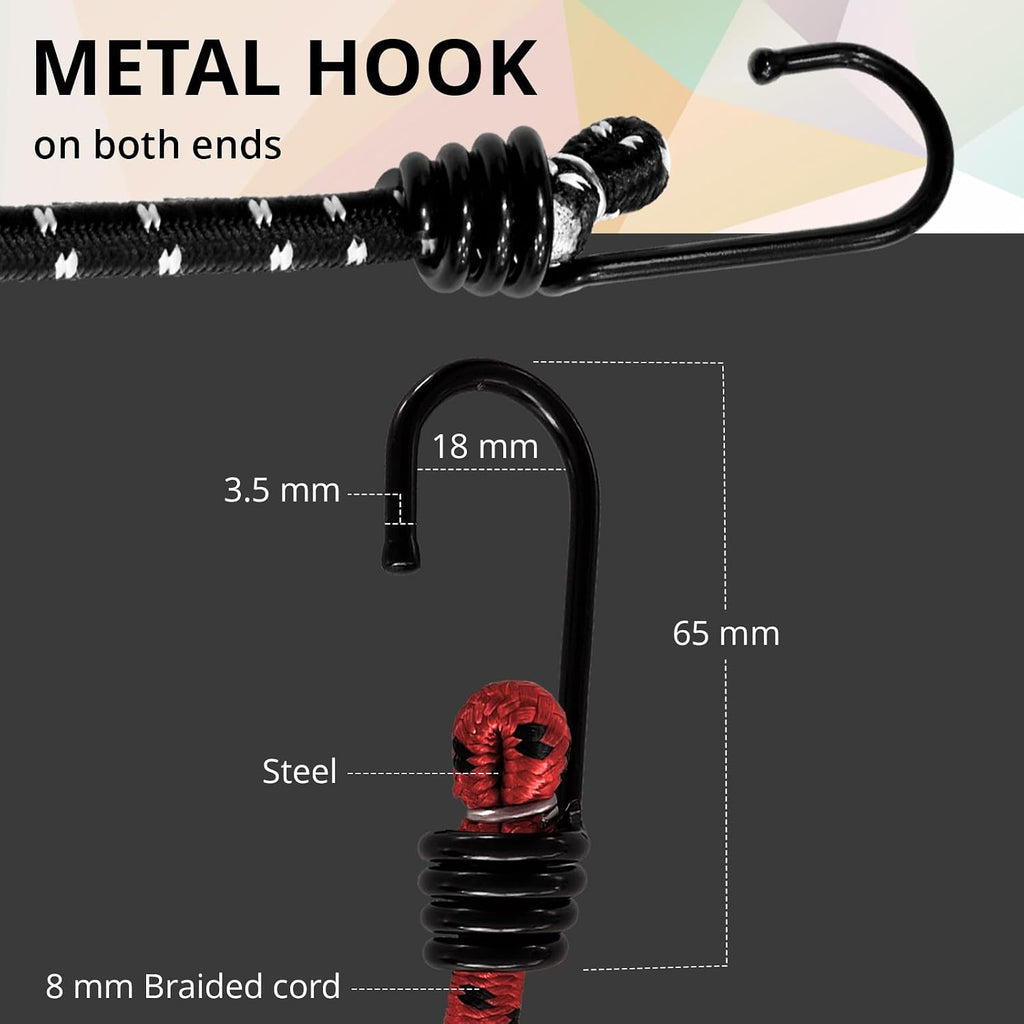 ANSIO Bungee Cords with Hooks, UV-Resistant Bungee Straps, 12 Pack Assorted