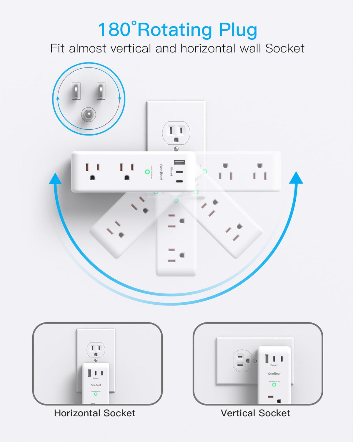 Surge Protector Outlet Extender with Rotating Plug, Multi Plug Wall Outlet